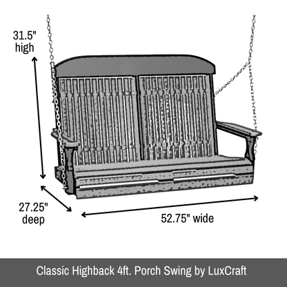 Black Classic Highback Porch Swing (Poly) - Easy Breezy Porch Swings