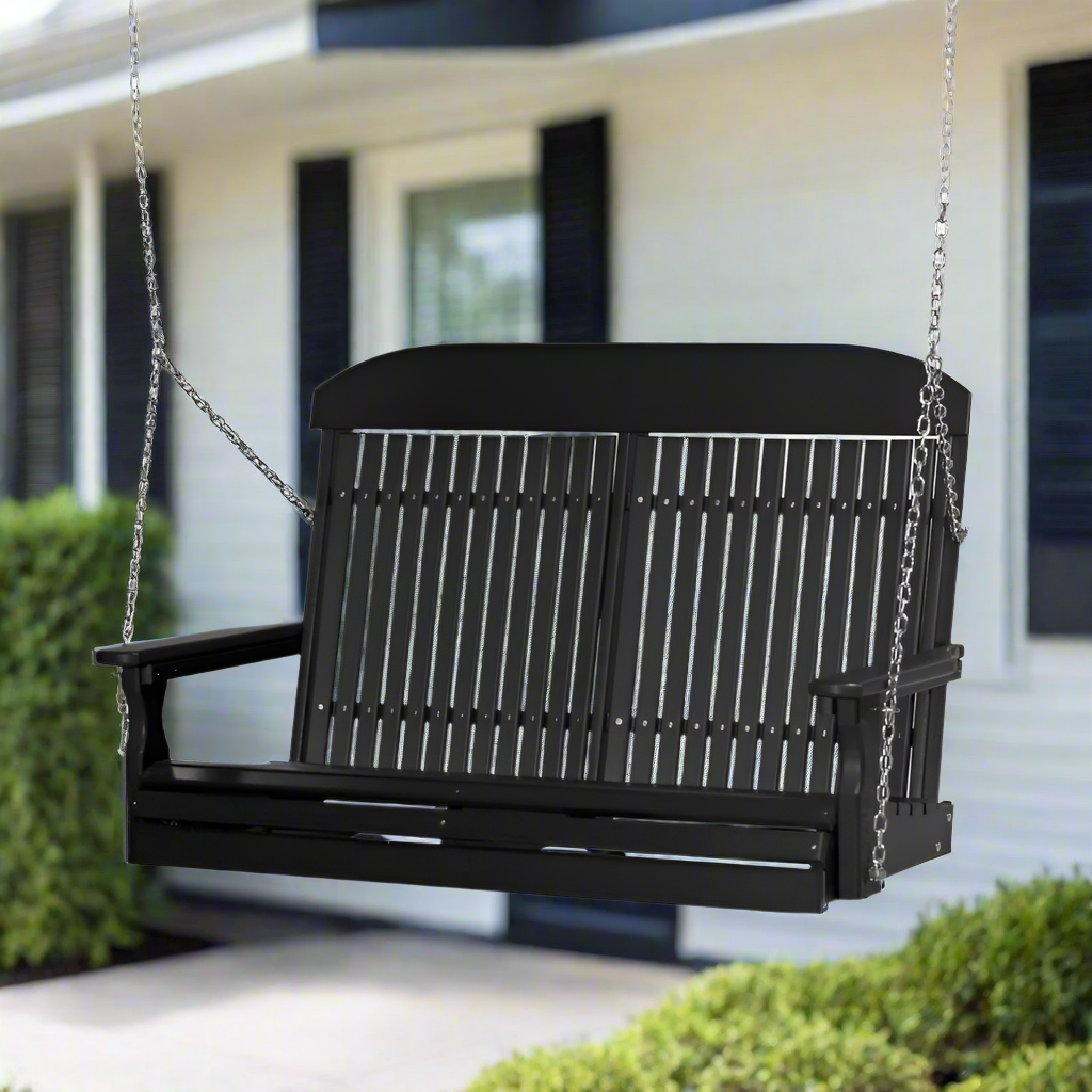 Black Classic Highback Porch Swing (Poly) - Easy Breezy Porch Swings