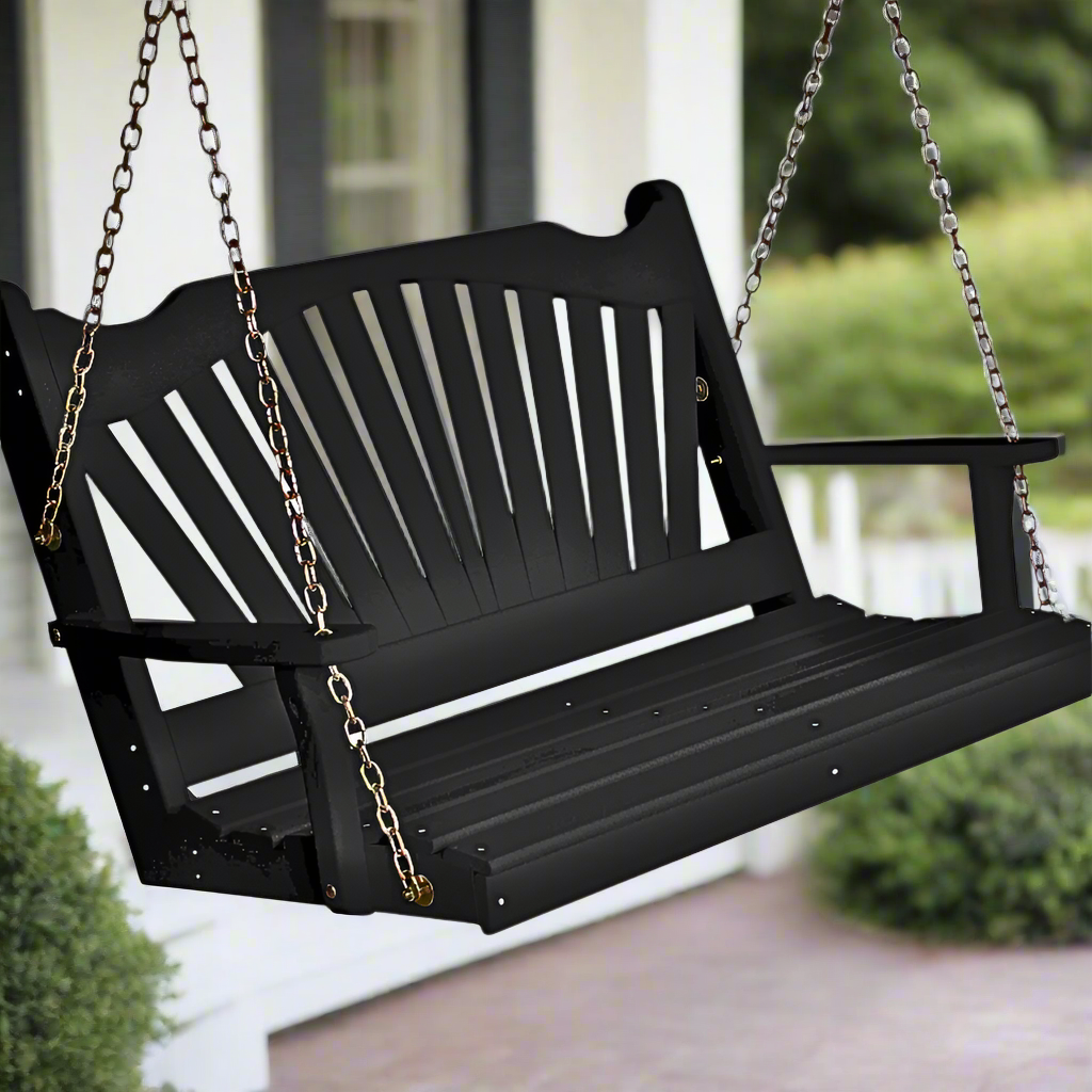 Black Fanback Porch Swing (Cedar or Pine) - Easy Breezy Porch Swings