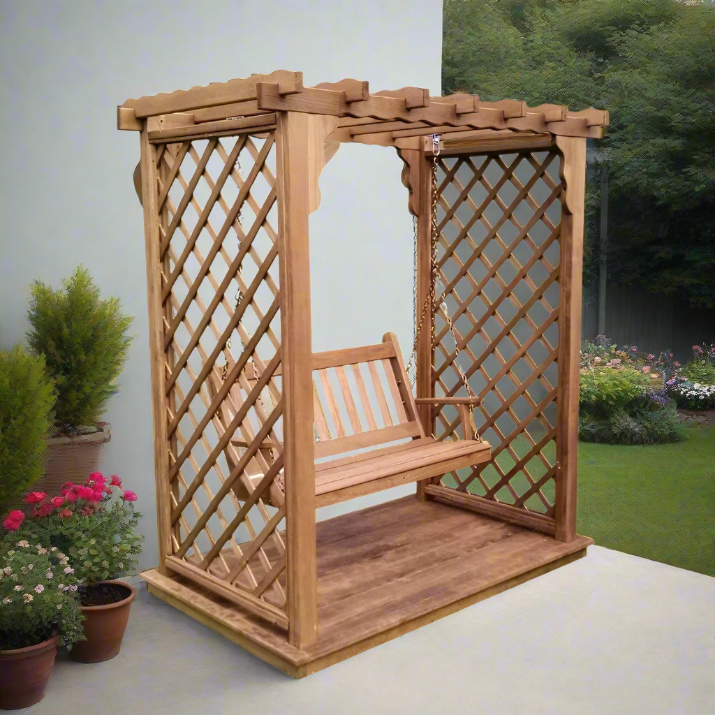 Covington Arbor with Deck & Swing - Easy Breezy Porch Swings