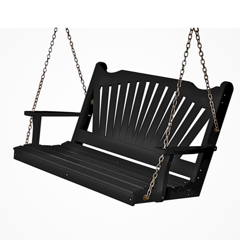 Black Fanback Porch Swing (Cedar or Pine) - Easy Breezy Porch Swings