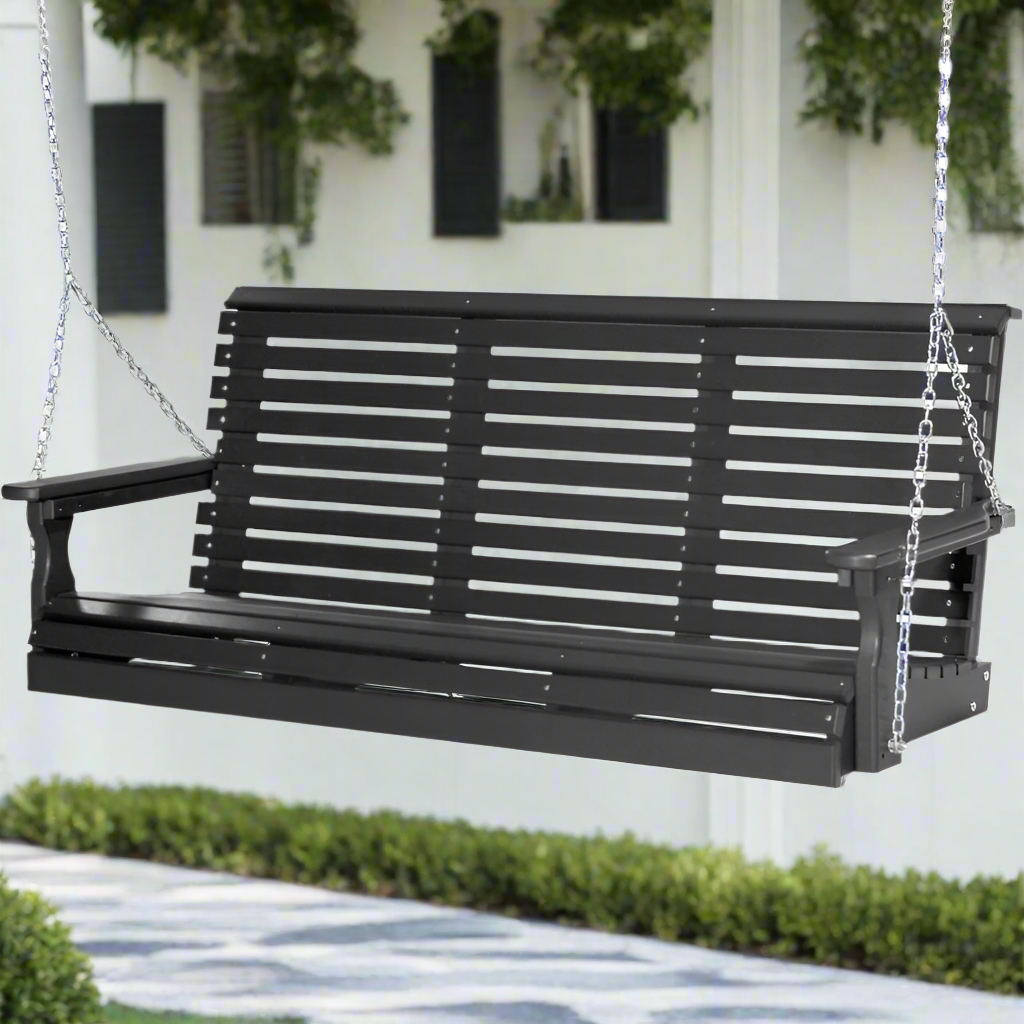 Five-Foot Black Plain Swing with Console (Poly) - Easy Breezy Porch Swings