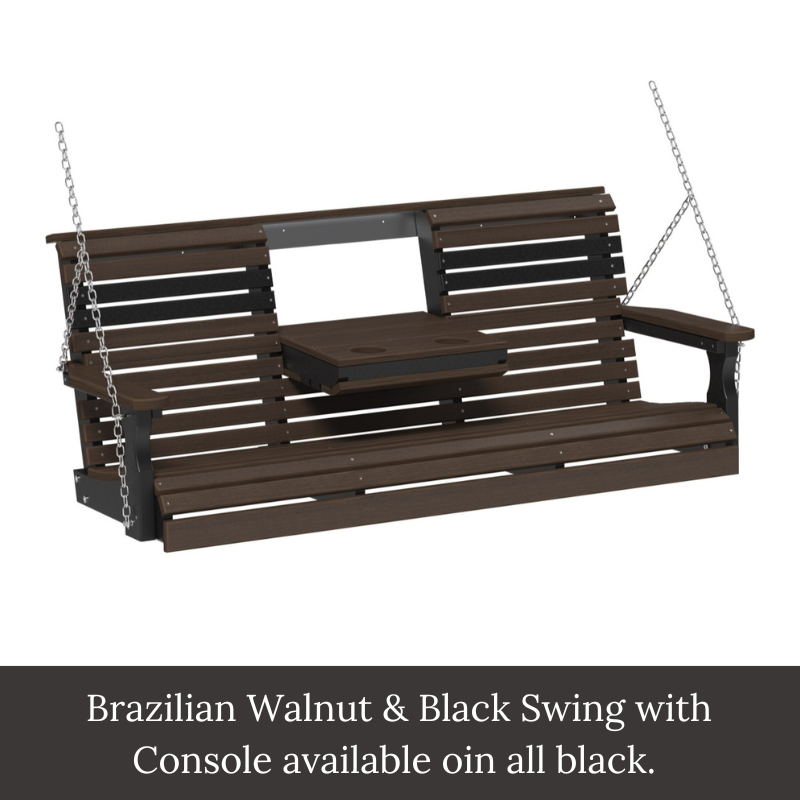 Five-Foot Black Plain Swing with Console (Poly) - Easy Breezy Porch Swings