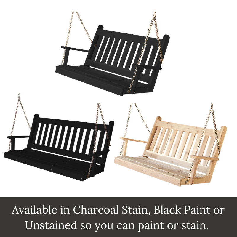 Black Winslow Porch Swing (Cedar or Pine) by PorchCraft