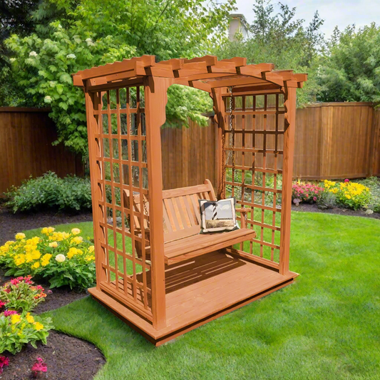 Cambridge Pine Arbor with Deck & Swing by A&L Furniture Co.