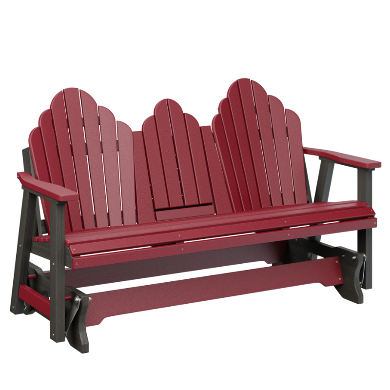 Cozi Back Three Seat Glider with Console - Scarlet Red + Wood Grain Dark Gray