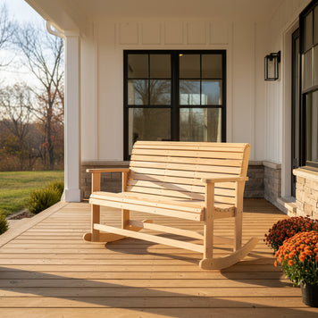 Wooden rocking bench on a white background