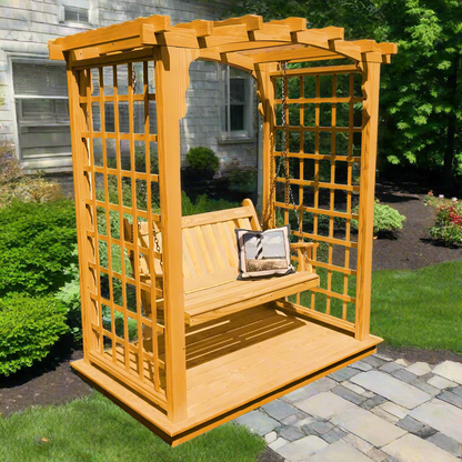 Cambridge Cedar Arbor with Deck and Swing - Cedar Stain
