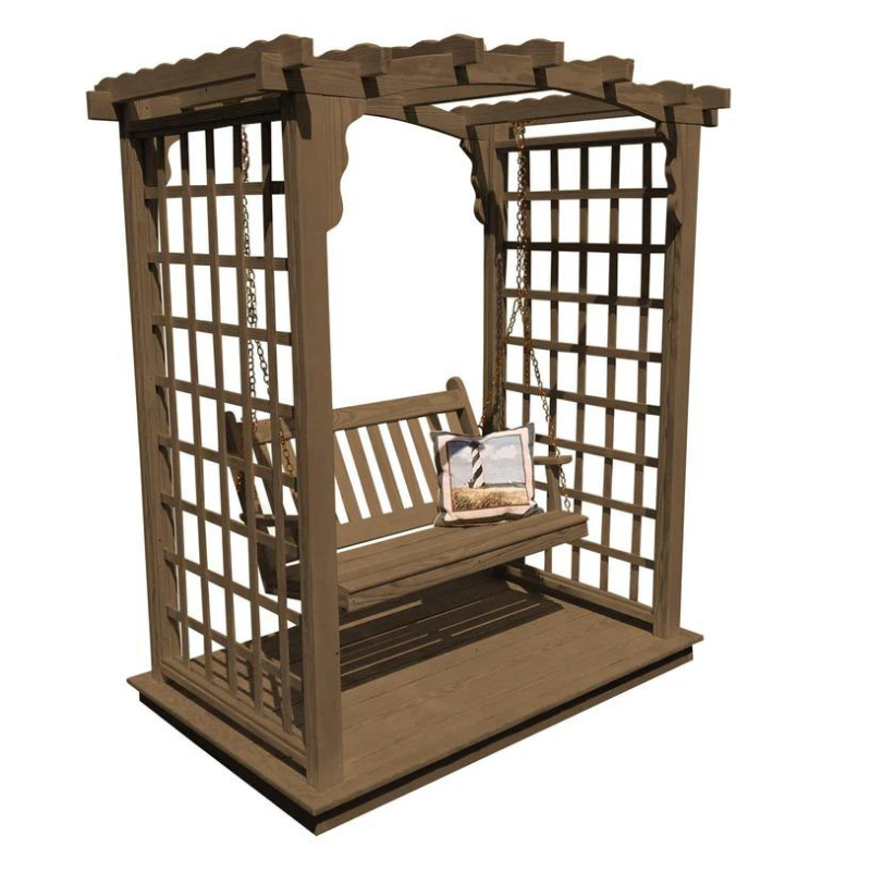 Cambridge Cedar Arbor with Deck and Swing - Mushroom Stain