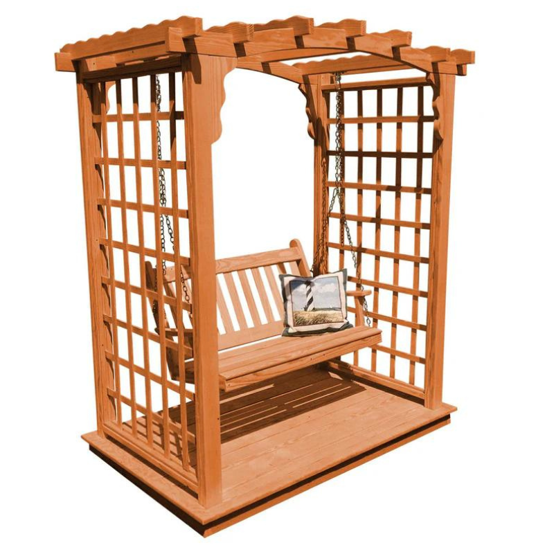 Cambridge Cedar Arbor with Deck and Swing - Red Wood Stain