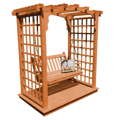 Cambridge Cedar Arbor with Deck and Swing - Red Wood Stain