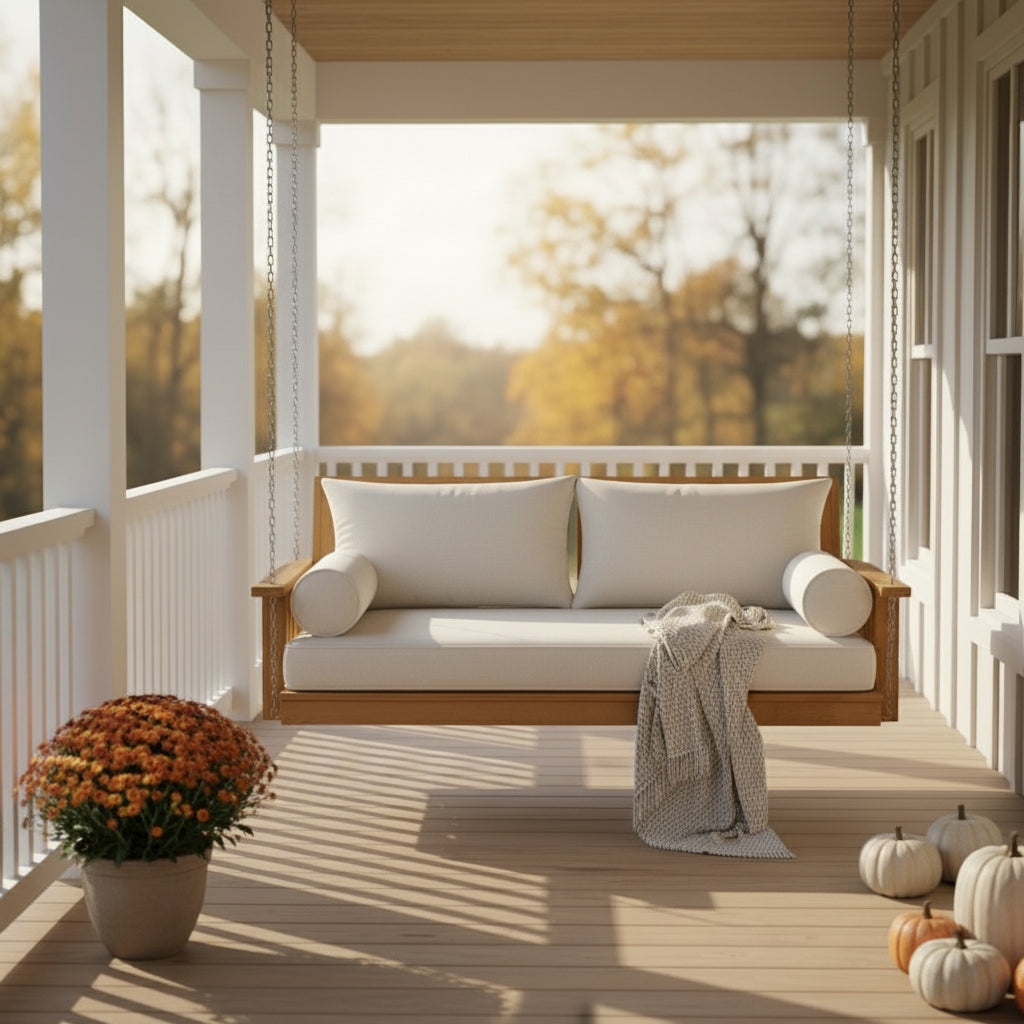 Carlisle Wood Swing Bed Package with Sunbrella Cushions - Easy Breezy Porch Swings