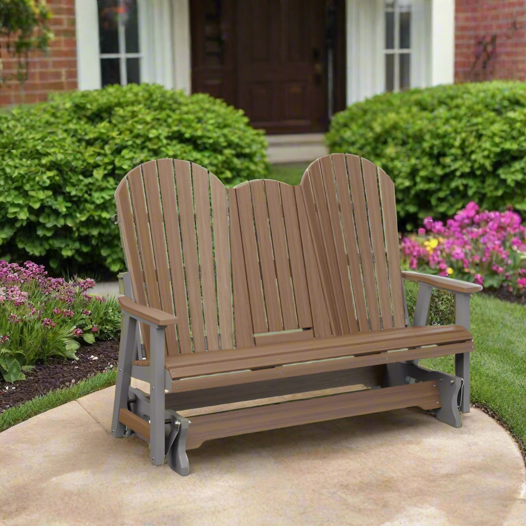 Comfo Back Three Seat Glider with Console - Antique Mahogany + Smoke Gray