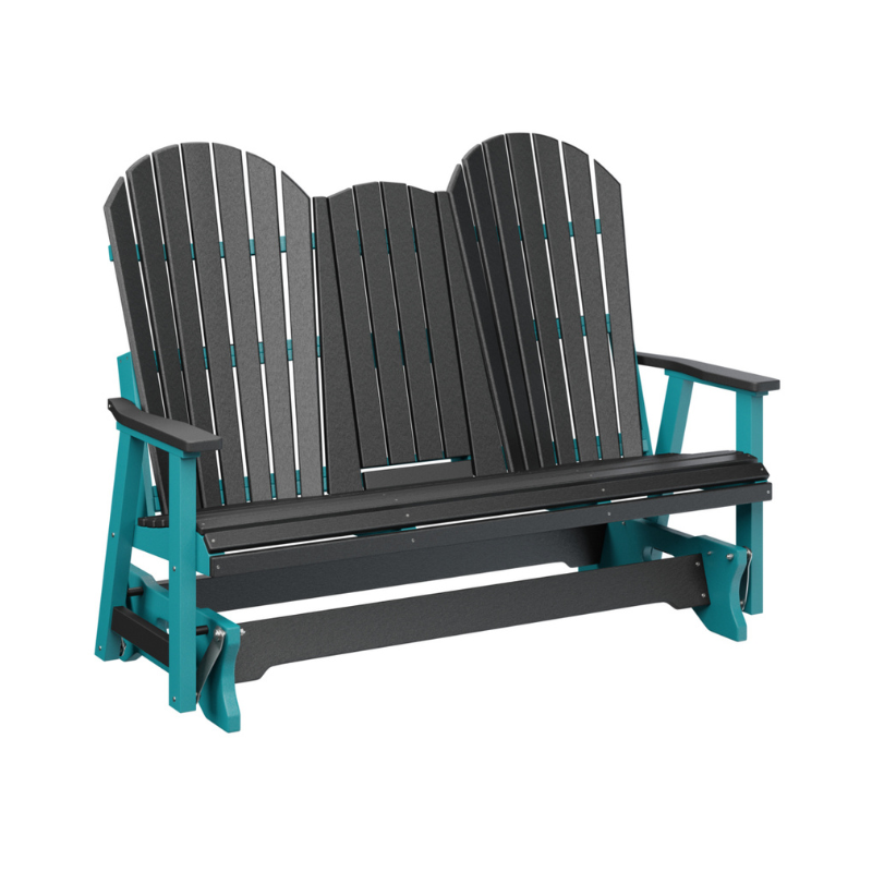 Comfo Back Three Seat Glider with Console - Wood Grain Dark Gray + Aruba