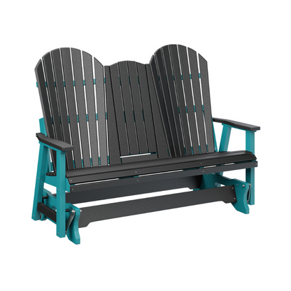 Comfo Back Three Seat Glider with Console - Wood Grain Dark Gray + Aruba