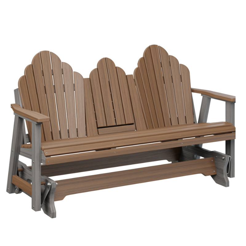 Cozi Back Three Seat Glider with Console - Antique Mahogany + Driftwood Gray