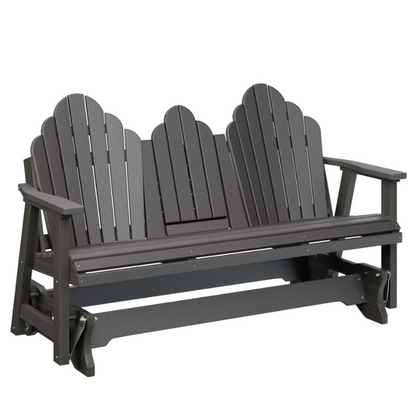 Cozi Back Three Seat Glider with Console - Black + Wood Grain Dark Gray