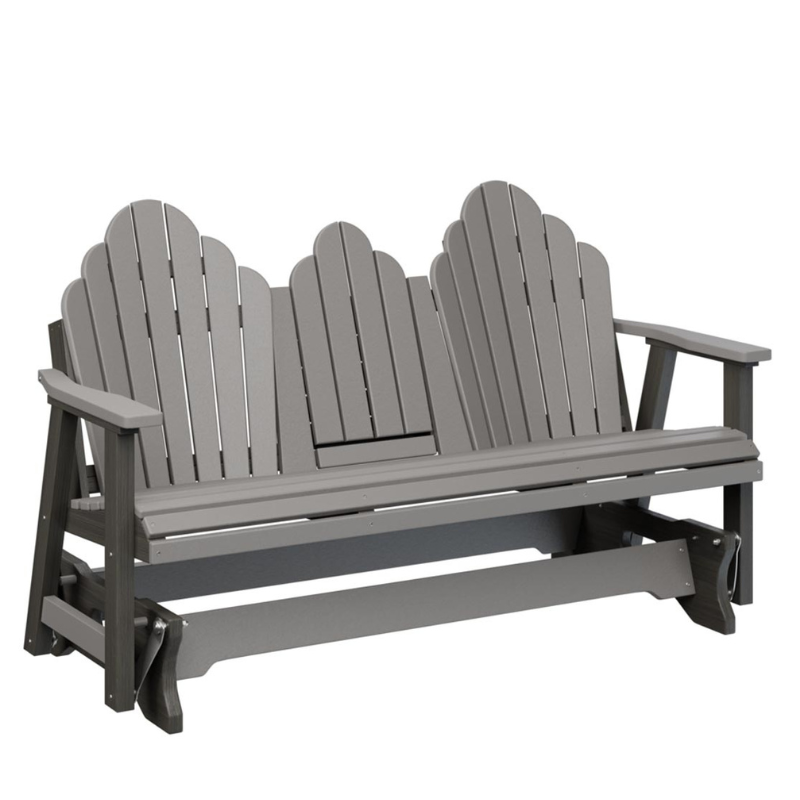 Cozi Back Three Seat Glider with Console - Light Gray + Wood Grain Dark Gray