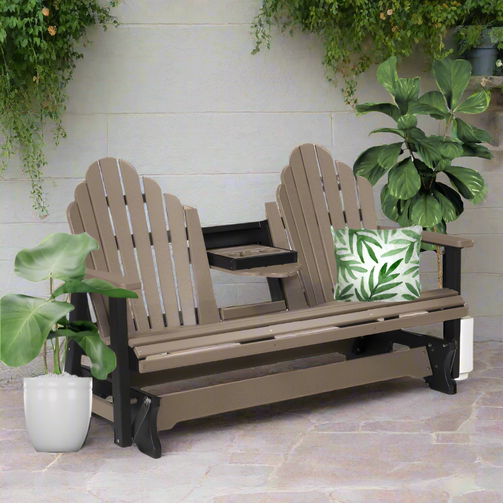 Cozi Back Three Seat Glider with Console - Weatherwood + Black
