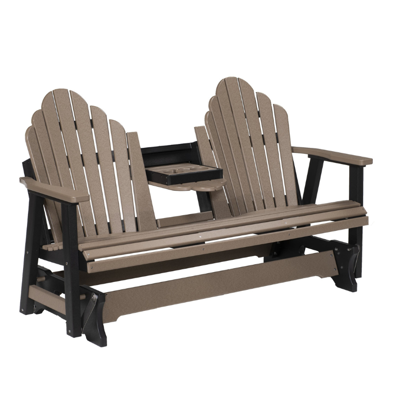 Cozi Back Three Seat Glider with Console - Weatherwood + Black1