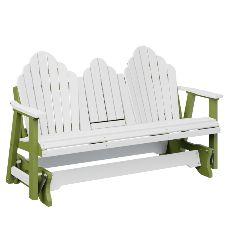 Cozi Back Three Seat Glider with Console - White + Kiwi Green