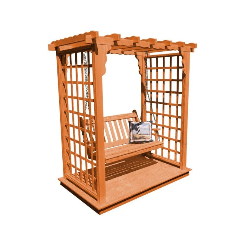 Lexington Arbor with Deck & Swing - Cedar Stain