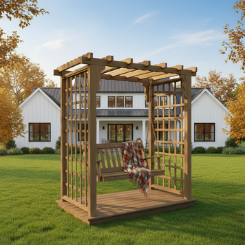 Lexington Cedar Arbor with Deck & Swing - Easy Breezy Porch Swings
