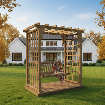 Lexington Cedar Arbor with Deck & Swing - Easy Breezy Porch Swings