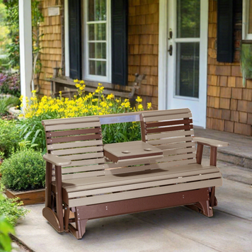 LuxCraft 5 Foot Plain Glider - Weatherwood /Chestnut Brown