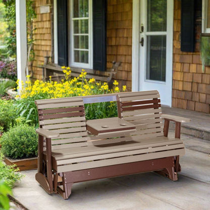 LuxCraft 5 Foot Plain Glider - Weatherwood /Chestnut Brown