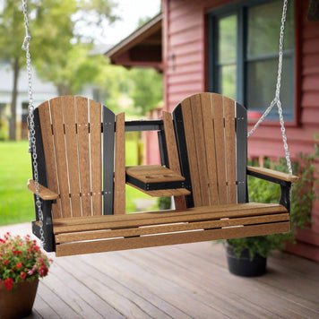 LuxCraft Adirondack Console 5 Foot Poly Porch Swing - Antique Mahogany / Black