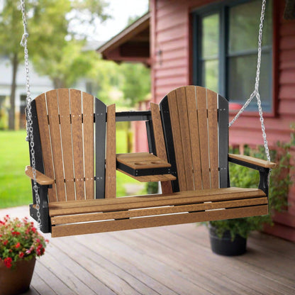 LuxCraft Adirondack Console 5 Foot Poly Porch Swing - Antique Mahogany / Black