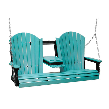 LuxCraft Adirondack Console 5 Foot Poly Porch Swing - Aruba/Black