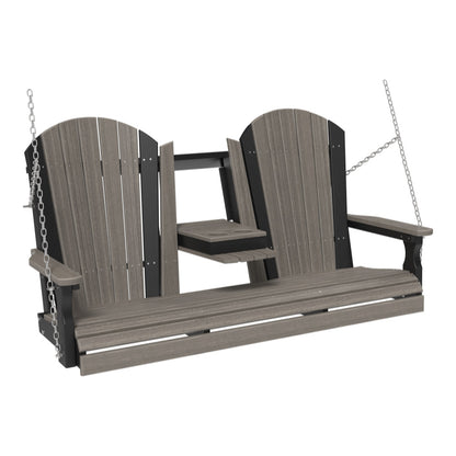 LuxCraft Adirondack Console 5 Foot Poly Porch Swing - Coastal Gray / Black