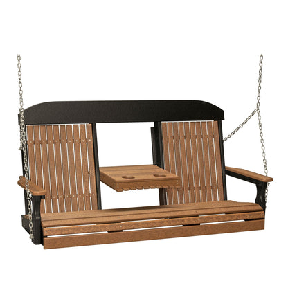 LuxCraft Classic Highback Console 5 Foot Poly Porch Swing - Antique Mahogany / Black