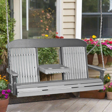 LuxCraft Classic Highback Console 5 Foot Poly Porch Swing - Dove Gray / Slate