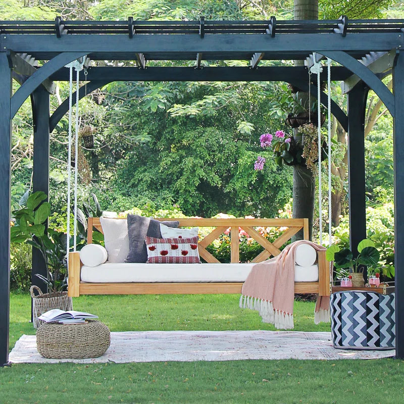 Natural Teak Daybed Porch Swing with Cushions