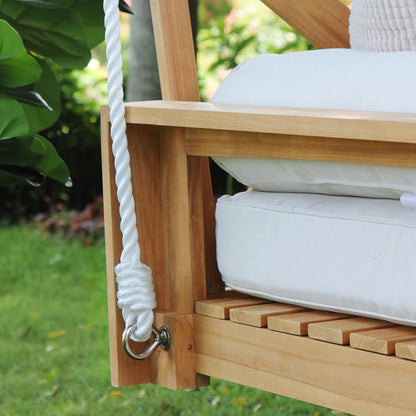 Natural Teak Daybed Porch Swing with Cushions