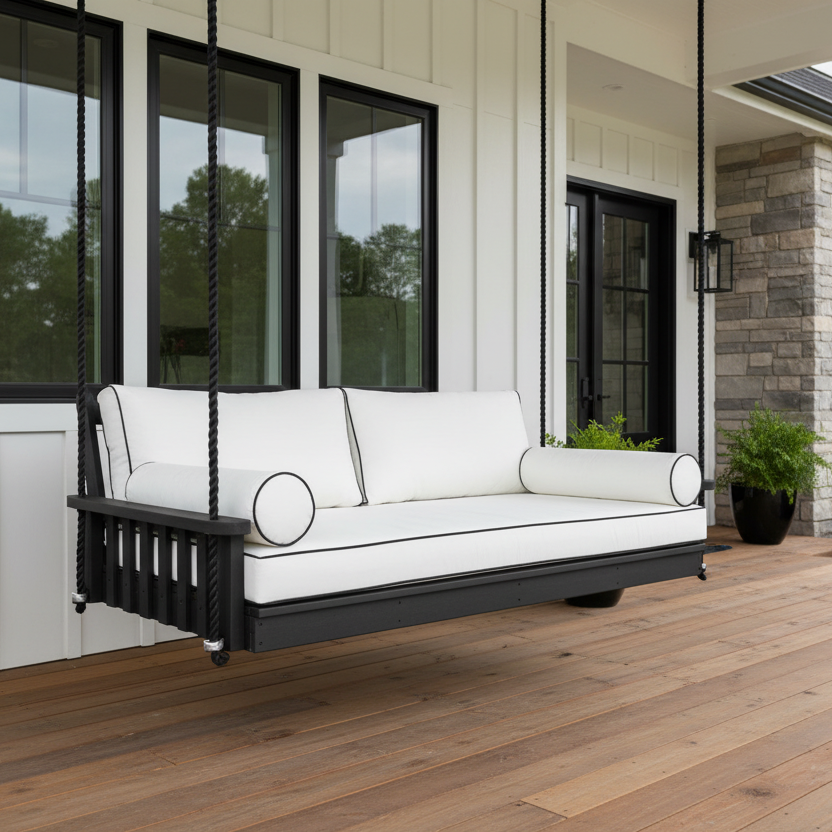 Swing bed cushions with corded detail and tailored finish