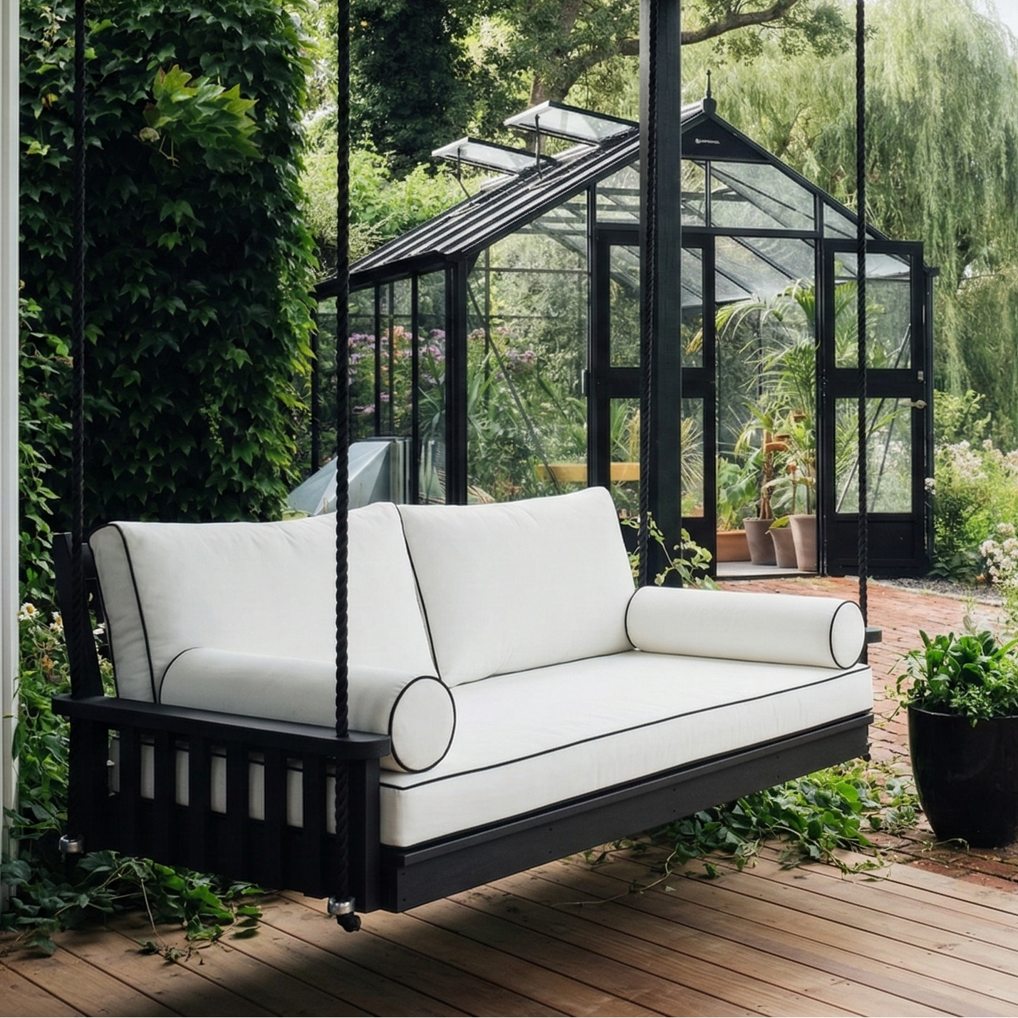 All Inclusive Winslow Pine Swing Bed Package by PorchCraft - Easy Breezy Porch Swings