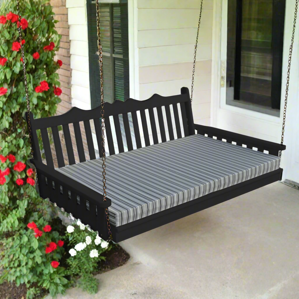 Royal English Garden Swing Bed - Black Paint + Gray Stripe