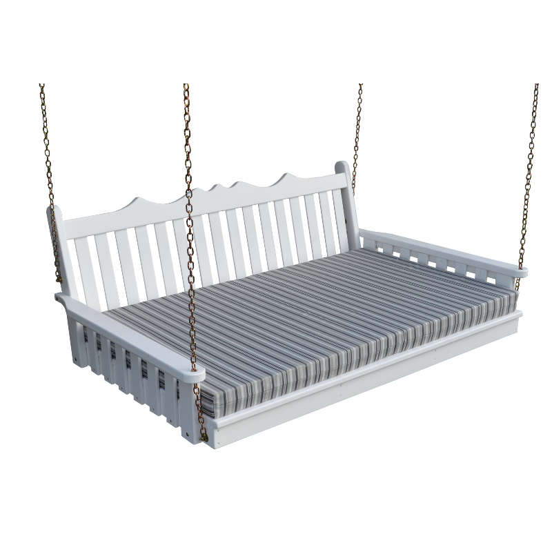 Royal English Garden Swing Bed - White Paint + Gray Stripe