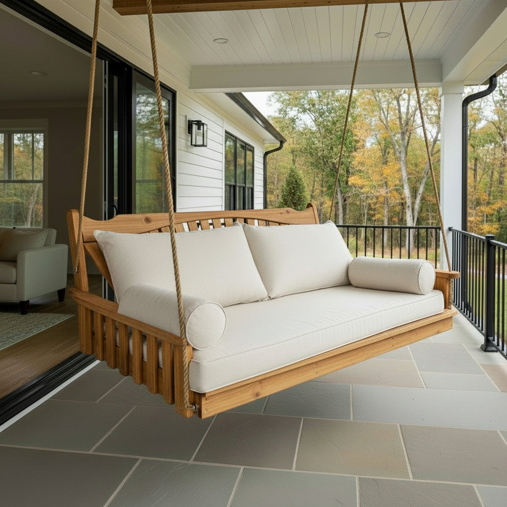 All-Inclusive Fanback Swing Bed Package with Sunbrella Cushions Included - Easy Breezy Porch Swings