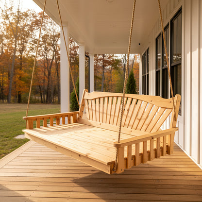 All-Inclusive Fanback Swing Bed Package with Sunbrella Cushions Included - Easy Breezy Porch Swings